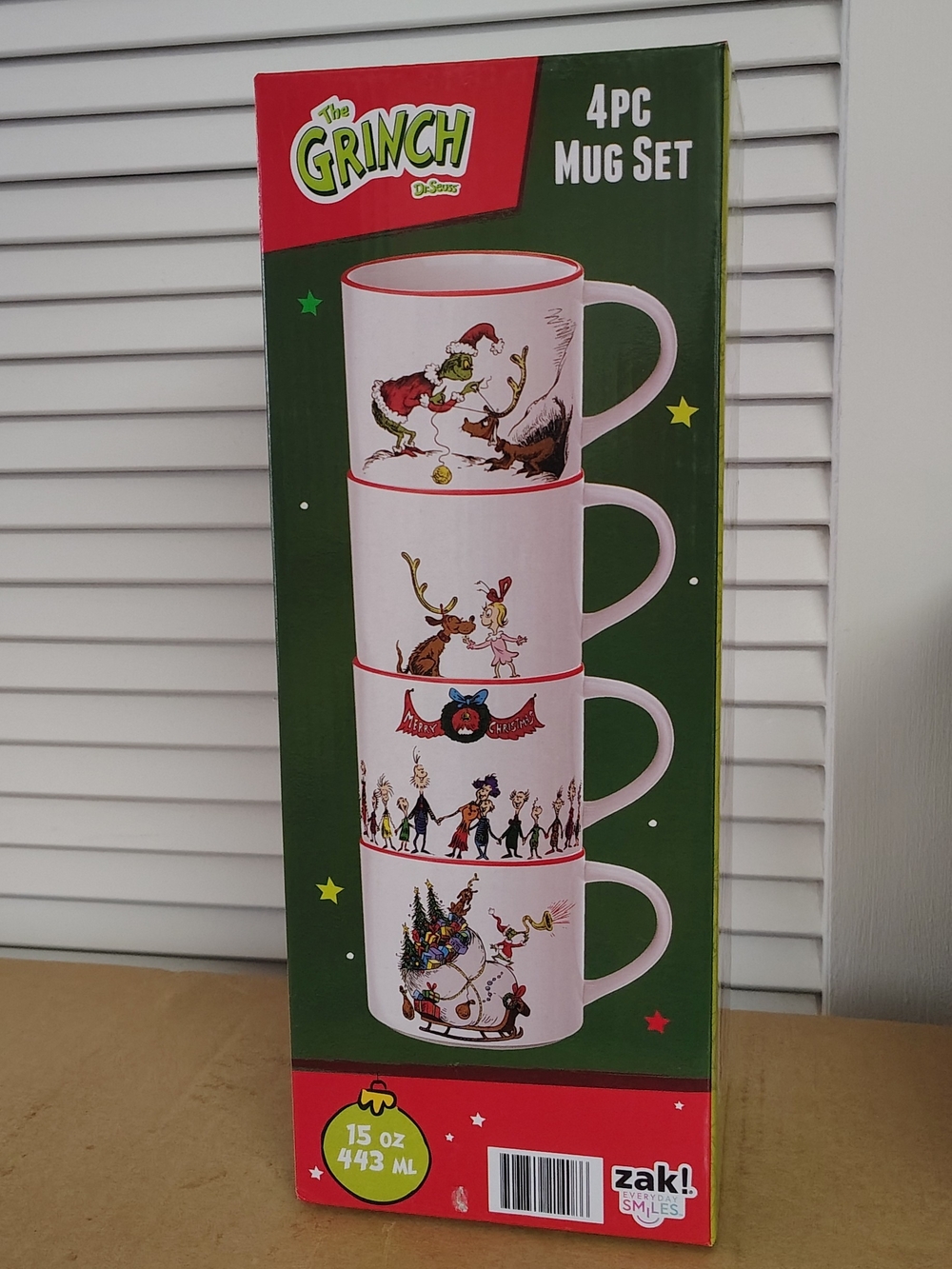 The Grinch 4-Piece White & Red Accent Mug Set by Zak!